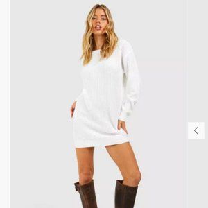 Women's Boohoo Basic Crew Neck White Sweater Dress